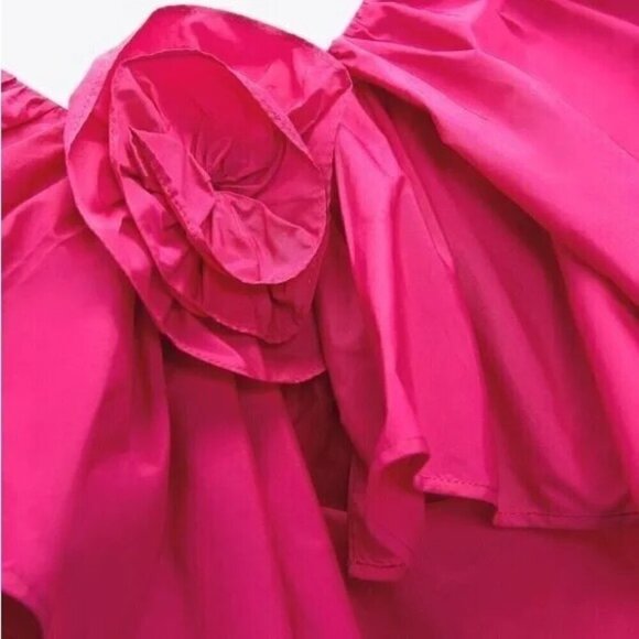 NWT Zara Fuchsia Rode Ruffled Asymetric Top | Size Small - Picture 7 of 7